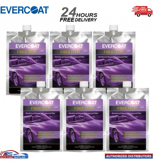 6x EVERCOAT FIBER TECH REINFORCED REPAIR COMPOUND FILLER 709ML INC HARDENER